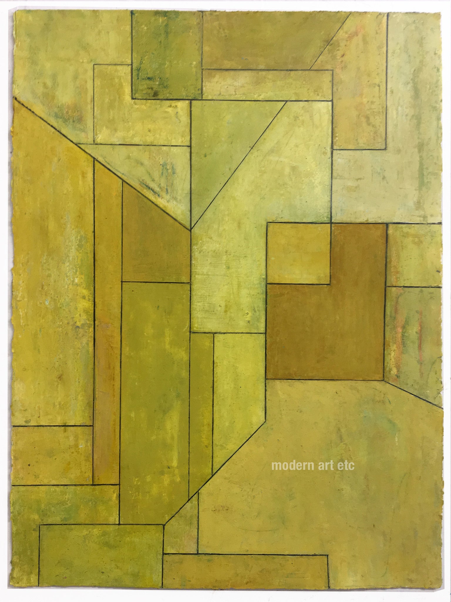 Abstract oil on paper, 22x30 in. - Architectural forms - "Olive Tree", Stephen Cimini - unframed