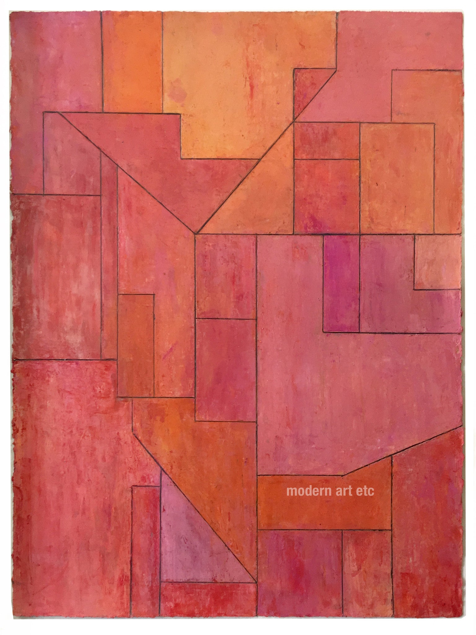 Abstract oil on paper 22x30 in. - Architectural forms - Red, Stephen Cimini - unframed